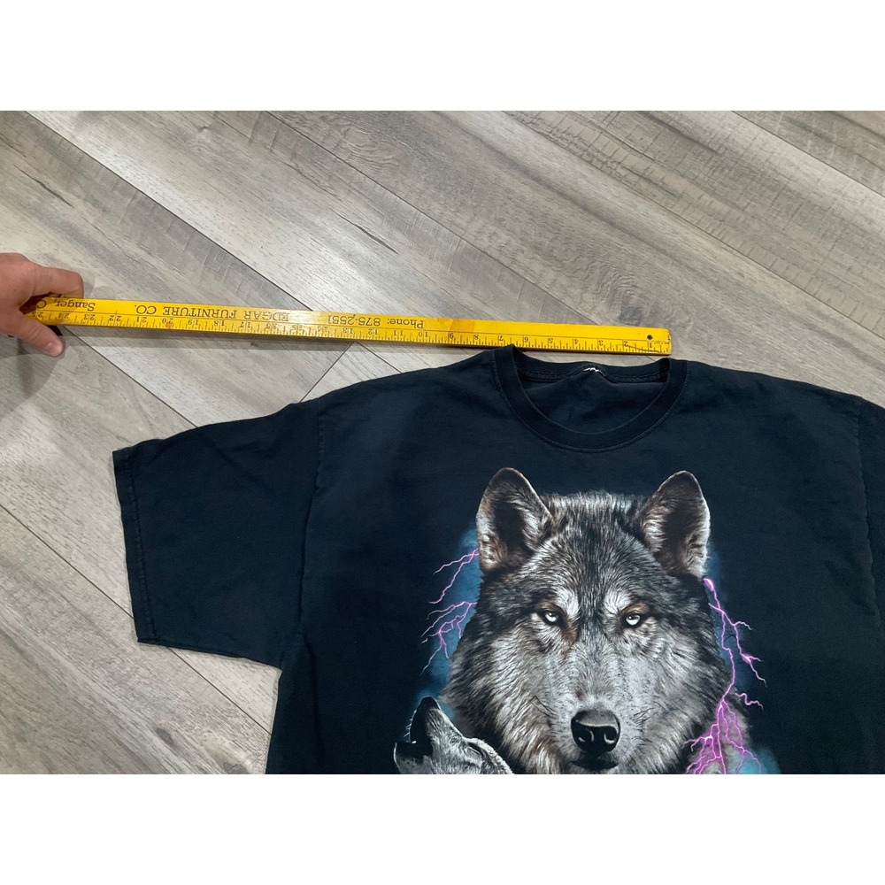 Vintage Wolf Graphic T-Shirt Black Lightning Nature Animal Tee Mens XL - Picture 3 of 6